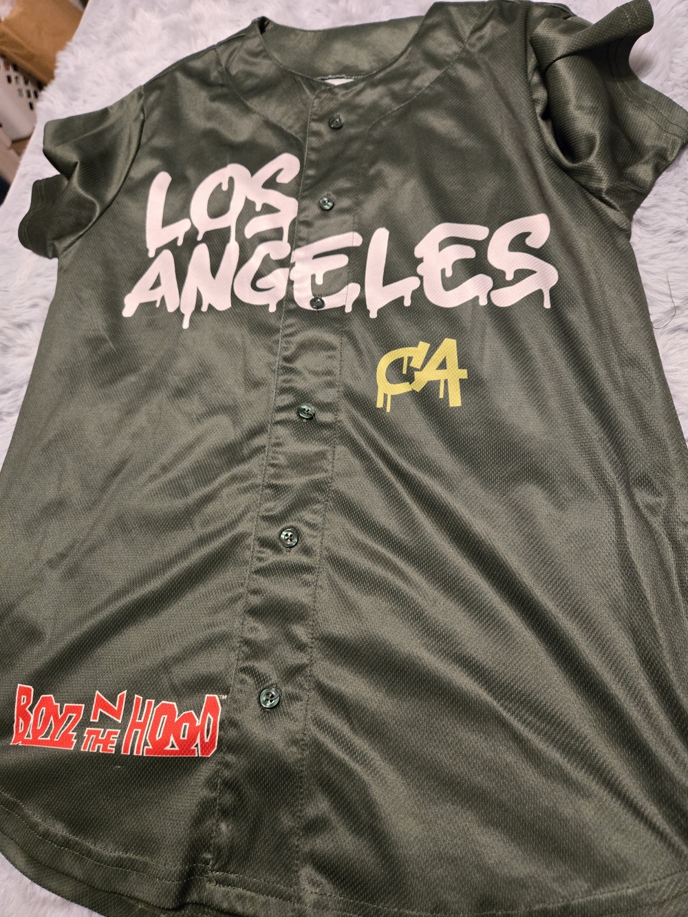 Boyz N The Hood Olive Green Graphic Baseball Jersey Size Small Hybrid Apparel
